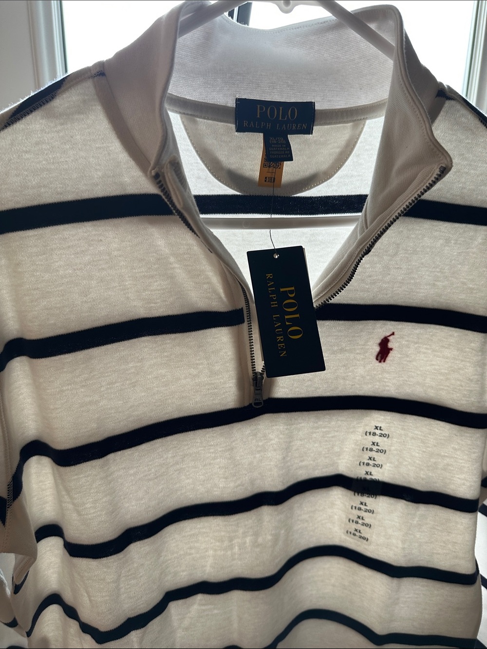 Polo by Ralph Lauren Cream & Navy Striped Half-Zip Sweater